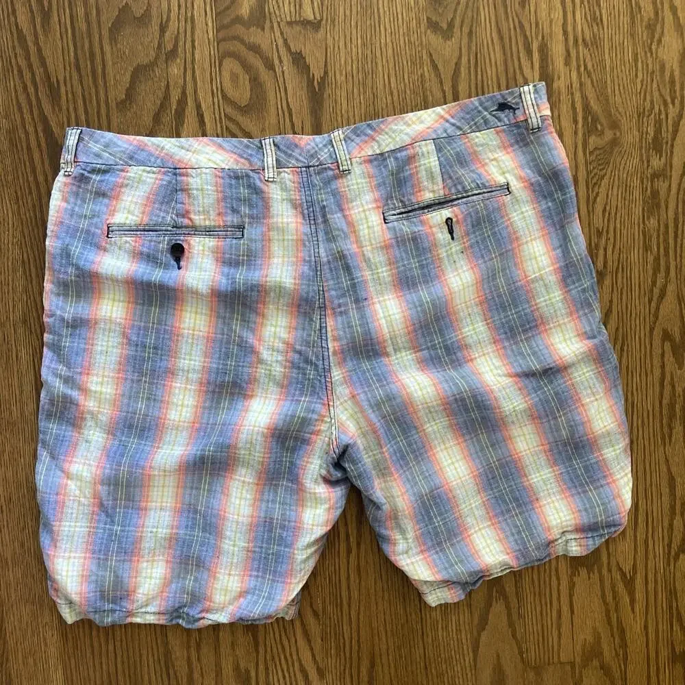 Tommy Bahama Mens Shorts Size 42 Multicolor Plaid Linen Tencel Blend Beach